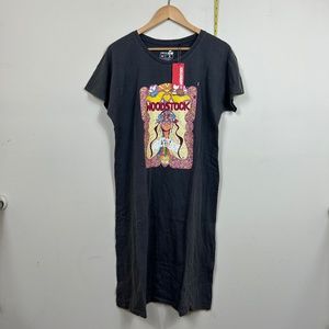 Woodstock Dress Gray Hippie Girl Metal Studs   NWT	Sz Med